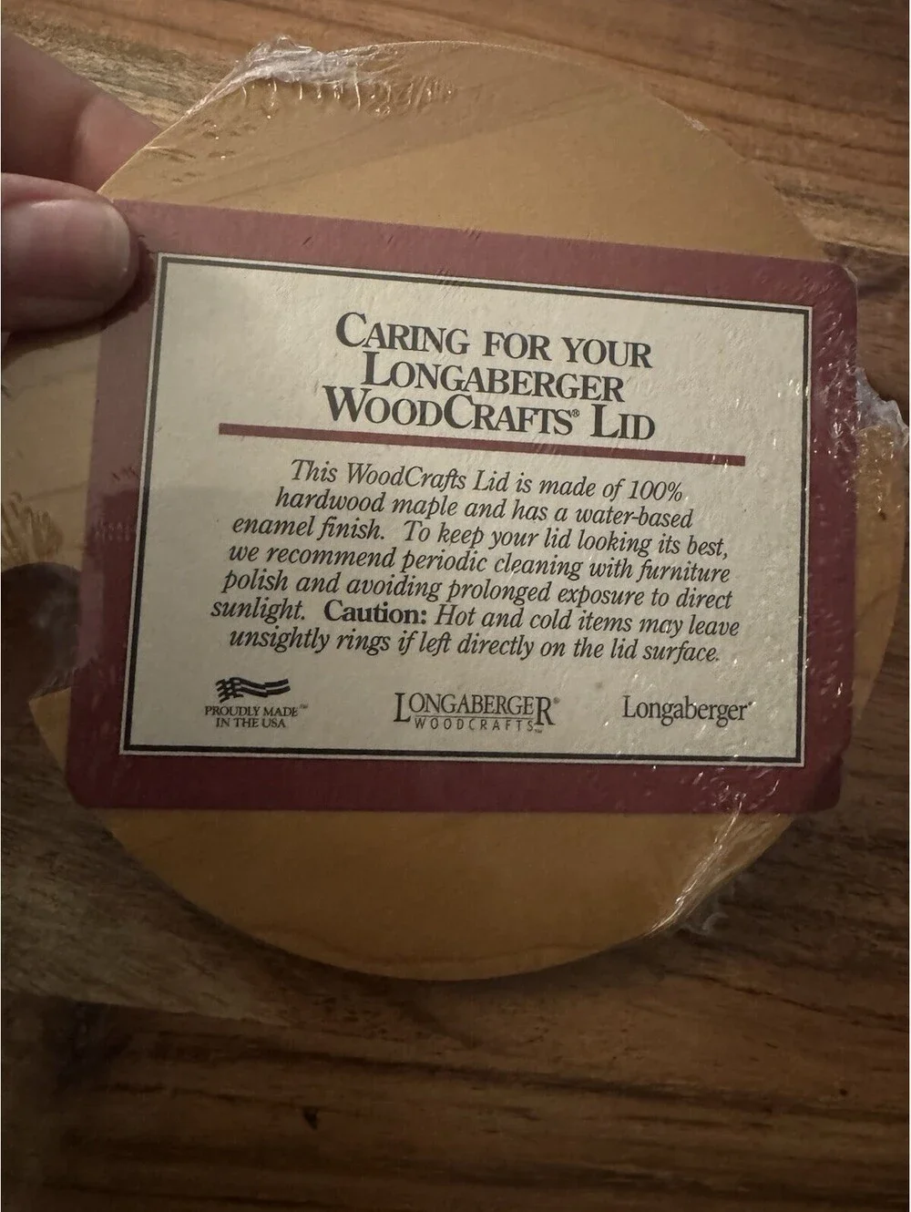 Longaberger Wood Lid for Lucky You Basket in Orig Wrapping #52299 New